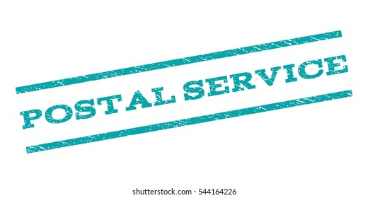 Postal Service watermark stamp. Text caption between parallel lines with grunge design style. Rubber seal stamp with scratched texture. Vector cyan color ink imprint on a white background.