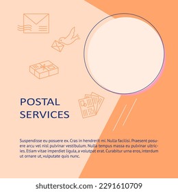 Postal services banner with place for text. Letters and parcels delivery. Vector illustration.