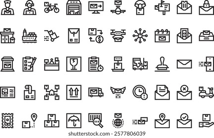 Postal services icons High-Quality Vector Icons Collection with Editable Stroke. Ideal for Professional and Creative Projects.