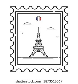 POSTAL STAMP OF EIFFEL TOWER IN PARIS, FRANCE, EUROPE