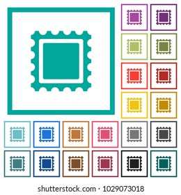 Postal stamp flat color icons with quadrant frames on white background