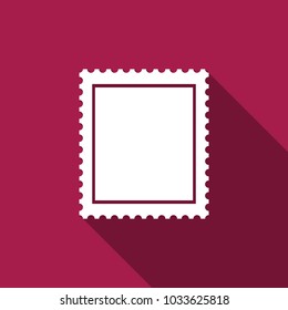 Postal stamp icon isolated with long shadow. Flat design. Vector Illustration