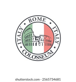 postal stamp with icon of Roman Colosseum building isolated on white background