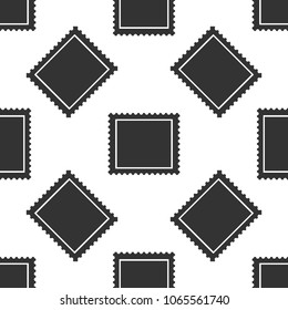 Postal stamp icon seamless pattern on white background. Flat design. Vector Illustration