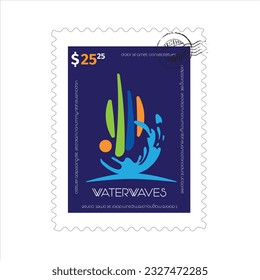 postal stamp, icon water waves,
water splash, icon