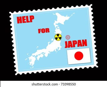 Postal stamp with Japan map with danger on an atomic power station  and seismic epicenter