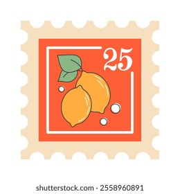 Postal stamp with lemon fruit