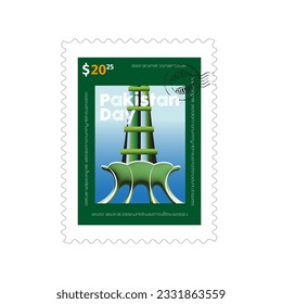 Postal Stamp of Pakistan, Minar-e-Pakistan, 76 years of Pakistan