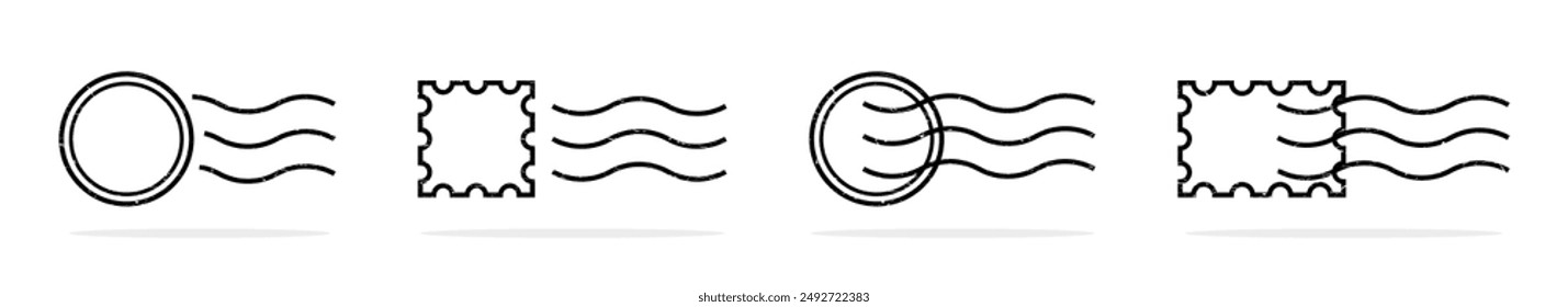 Postal stamp and postmark vector icons. Rubber print signs. Grunge postage stamps collection. EPS 10
