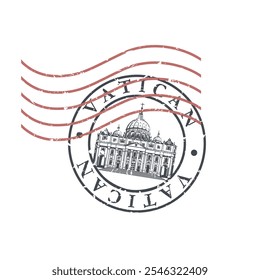 postal stamp with Saint Peters Basilica at Vatican isolated on white background