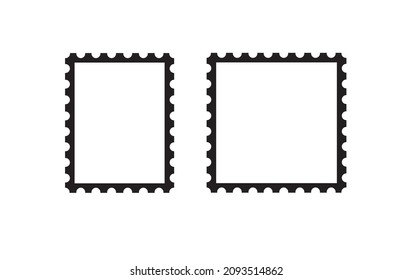 Postal stamp template. Blank postal stamp with perforation holes. Set vector Illustration. Flat icon.