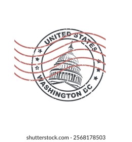 postal stamp with United States Capitol building in Washington DC isolated on white backgrpound