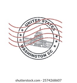 postal stamp with United States Capitol building in Washington DC isolated on white backgrpound