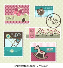 Postal stamps with baby elements, vector