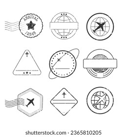 Sellos postales y marcas postales, negro aislado en fondo blanco, ilustración vectorial. Etiqueta Grunge texturizada de los postes.