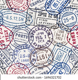 Postal stamps seamless pattern vector background template