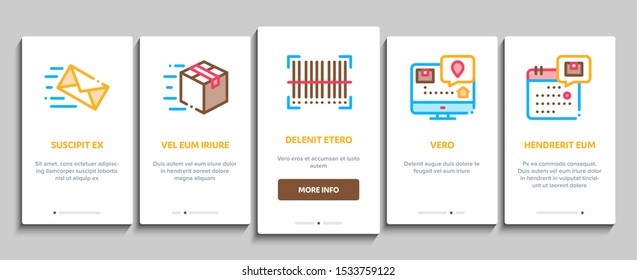 Postal Transportation Company Onboarding Mobile App Page Screen Vector Thin Line. Hotline Support And Postal Building, Ship And Airplane, Drone Delivery And Truck . Contour Illustrations