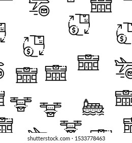 Postal Transportation Company Seamless Pattern Vector Contour Illustrations