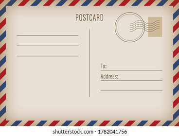 Postal travel card art design. Blank airmail mockup template. Abstract concept graphic element. Vector illustration.