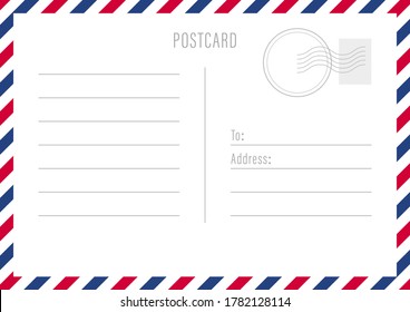 Postal travel card art design. Blank airmail mockup template. Abstract concept graphic element. Vector illustration.