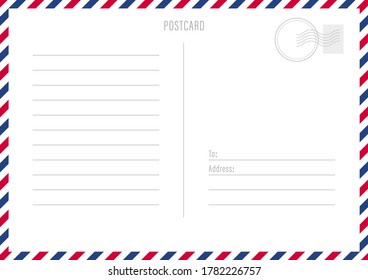 Postal travel card art design. Blank airmail mockup template. Abstract concept graphic element. Vector illustration.