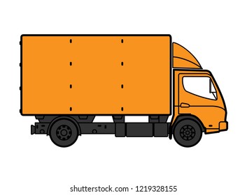 Postal Van Illustrates the Express Home Delivery of Cargo, Home Delivery Icon, Delivery Box Truck Icon, Transporting Service, Freight Transportation, Packages Shipment, International Logistics