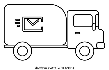 Postal van an outline machine for children's creativity and activity, Doodle coloring page vector illustration with vehicle
