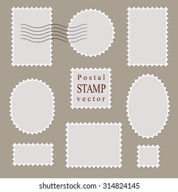 Postal vector stamps, old style. Different shapes.