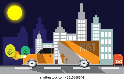 Postal vehicle activities that are sending posts in urban areas at night