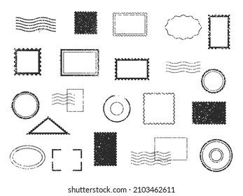 Postal Watermark. Blank Different Types Stamp Frames. Black Imprints. Travel Stickers And Labels. Postmark Seals. Vintage Inked Geometric Borders And Wave Lines. Vector