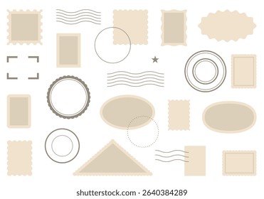 Postal watermark. Blank different types stamp frames, imprints. Travel stickers and labels. Postmark seals. Vintage inked geometric borders and wave lines. Vector mail marks set