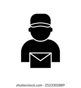 Postal worker black and white flat vector icon design. Postman symbol design and clip art