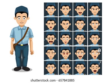 Postal Worker Cartoon Emotion faces Vector Illustration