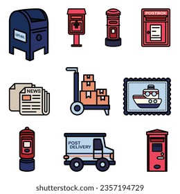 Postal Worker Cute Flat Line Illustration