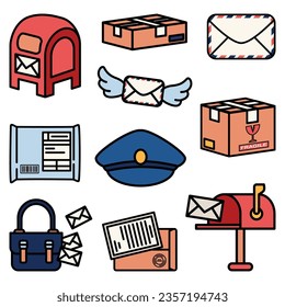 Postal Worker Cute Flat Line Illustration