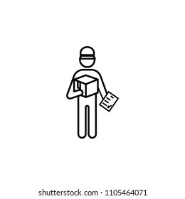 postal worker with parcel outline icon. Element of logistic icon for mobile concept and web apps. Thin line postal worker with parcel outline icon can be used for web and mobile on white background