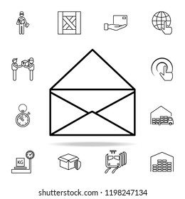postal worker with parcel outline icon. Cargo logistic icons universal set for web and mobile