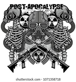 post-apocalypse coat of arms with skull, grunge vintage design t shirts