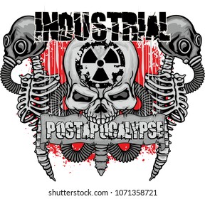 post-apocalypse coat of arms with skull, grunge vintage design t shirts