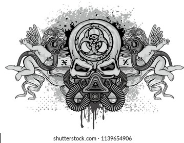 post-apocalypse coat of arms with skull, grunge vintage design t shirts