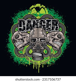 post-apocalypse sign with skull and gas mask, grunge vintage design t shirts
