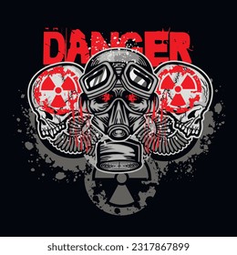 post-apocalypse sign with skull and gas mask, grunge vintage design t shirts