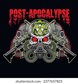 post-apocalypse sign with skull and gas mask, grunge vintage design t shirts
