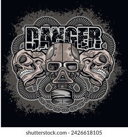 post-apocalypse sign with skull and gas mask, grunge vintage design t shirts