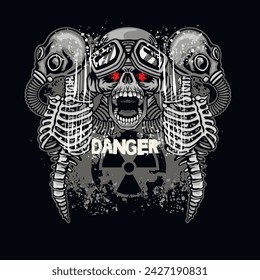 post-apocalypse sign with skull and gas mask, grunge vintage design t shirts