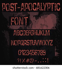 Post-apocalyptic font - Vector handmade font - Red grunge alphabet