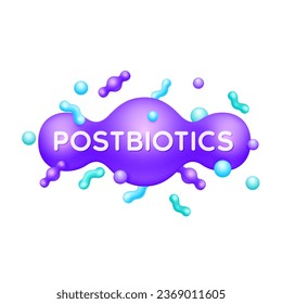 Postbiotics bacteria purple. Good bacterial flora for stomach and intestine. Biology lactobacillus. Healthcare immunity support. Healthy nutrition. Icon 3D isolated on white background. Vector.