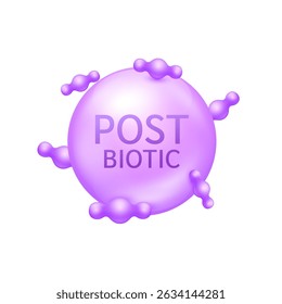 Postbiotics bacteria purple. Good bacterial flora for intestine and stomach for designing dietary supplements healthy nutrition. Health care immunity. Vector EPS10.