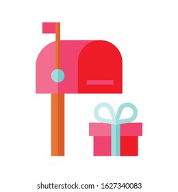 Postbox with Gift box vector illustration, flat design icon