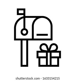 Postbox with Gift box vector illustration, line design icon